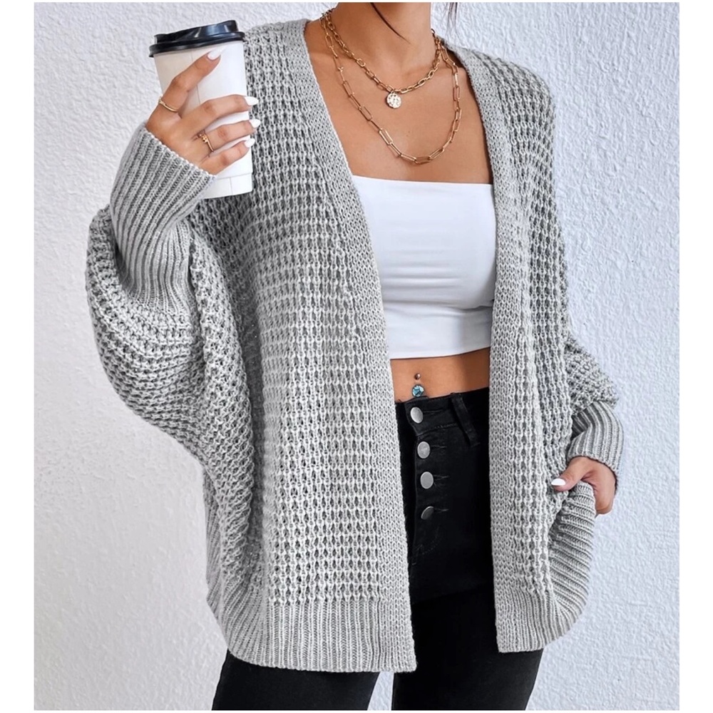 Cozy Grey Open Front Oversized Cardigan - Picture 3 of 4
